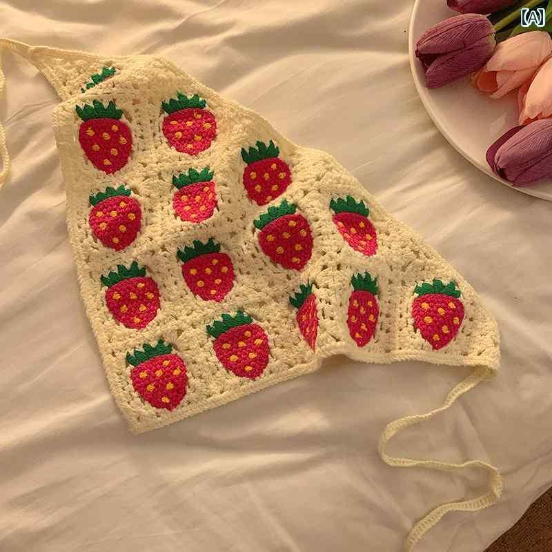 バンダナ おしゃれ レディース ドーパミン かわいい イチゴ 三角 スカーフ レディース 夏 ニット ヘア ..