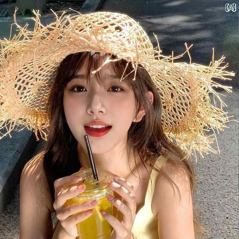 麦わら帽子 レディース むぎわら帽子 女性用 タッセル 麦わら 帽子 夏用 ラフィア 編み ビーチハット ..