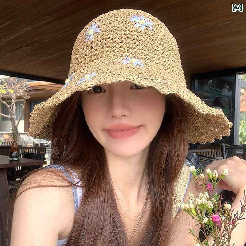 麦わら帽子 レディース むぎわら帽子 夏の 小さい さわやか 花の 編み 麦わら 帽子 つば 広の サンハット 女性用 海辺の 休日の