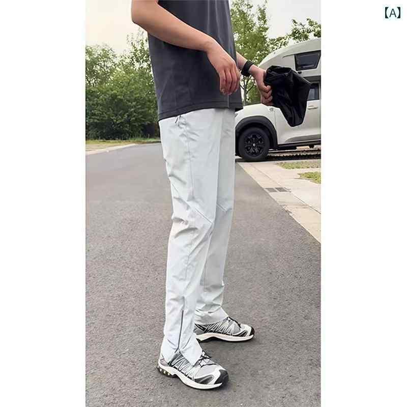 ヨガパンツ ヨガウェア パンツ サイド ジッパー スリット マイクロ テーパード スリムフィット スポーツ パンツ 夏 用 冷感 速乾 メンズ アウトドア 機能性 ソフトシェル アサルト