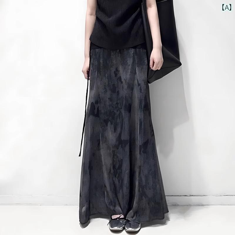 レディース スカート きれいめ ドレープ ハイウエスト レジャー モップ ロング スカート 女性 2025 夏 ..