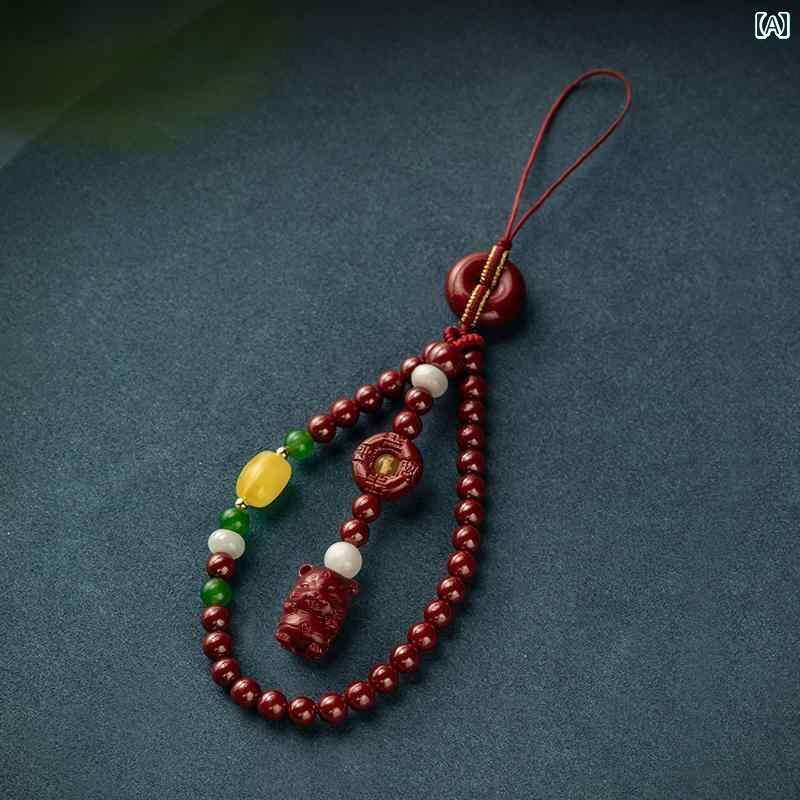 数珠 キーホルダー ストラップ 大山 堂 辰砂 十二支 スマートフォン ペンダント チェーン ロープ 手首 スタイル 平和 バックル メンズ レディースの 小さ...