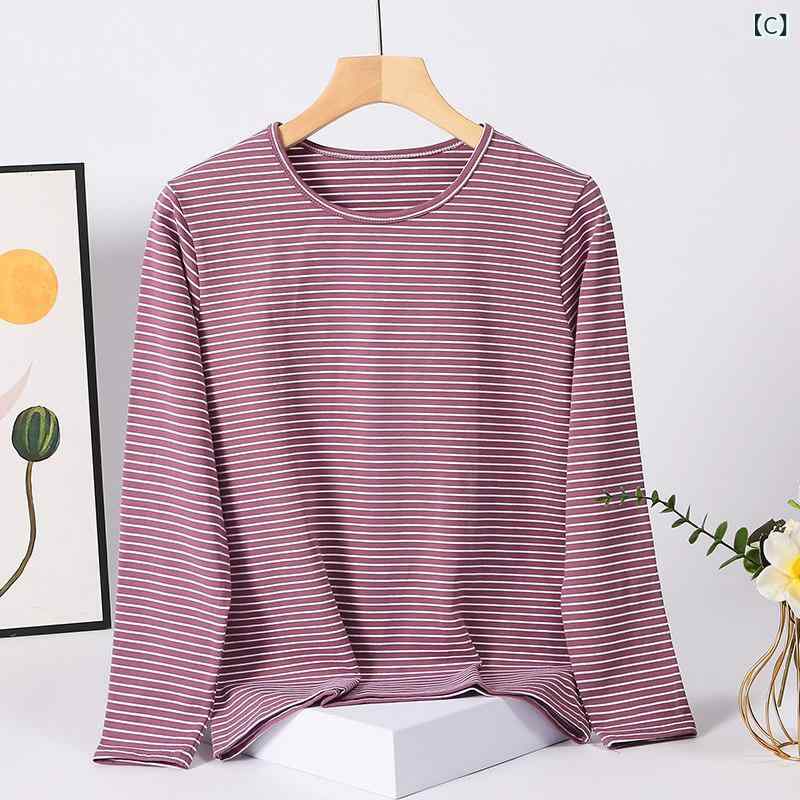 シニアファッション レディース トップス レディース コットン 秋服 中年 高齢者 ストライプセーター ママ 薄 底 下着 伸縮性 スリム ラウンドネック ミディアム ネック hope0703-11134858 ホープ サンプル画像3