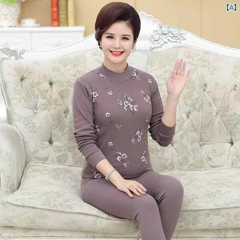 シニアファッション レディース トップス 高齢者の 秋服と 秋 ズボンの スーツ 中年と 高齢の レディース 綿の 保温 下着の 母親の 大きいサイズ セーターの 薄手