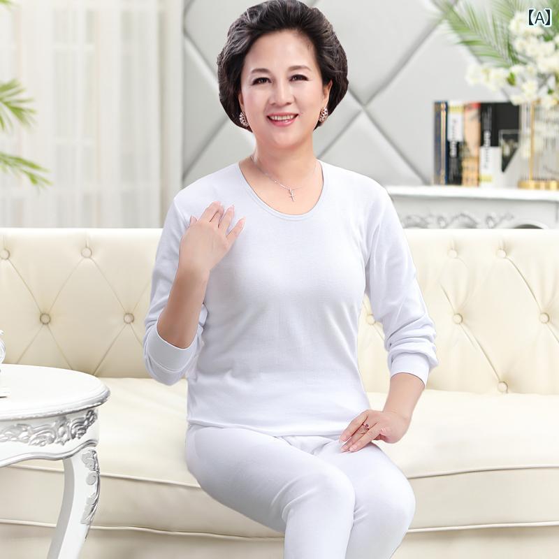 レディース トップス 上着 の 秋服と 秋 ズボン 白い 男女の 綿の 保温 下着 スーツ 母 セーターの 汗 蒸し 療法