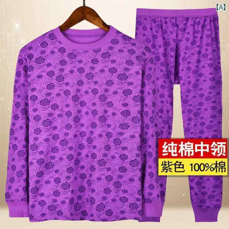 レディース トップス オシャレ レディース 綿の 秋服と 秋 ズボンの スーツ 大きめ サイズ フル コットン 中年と 高齢の 母親の 下着 綿 ウール 保温 女性