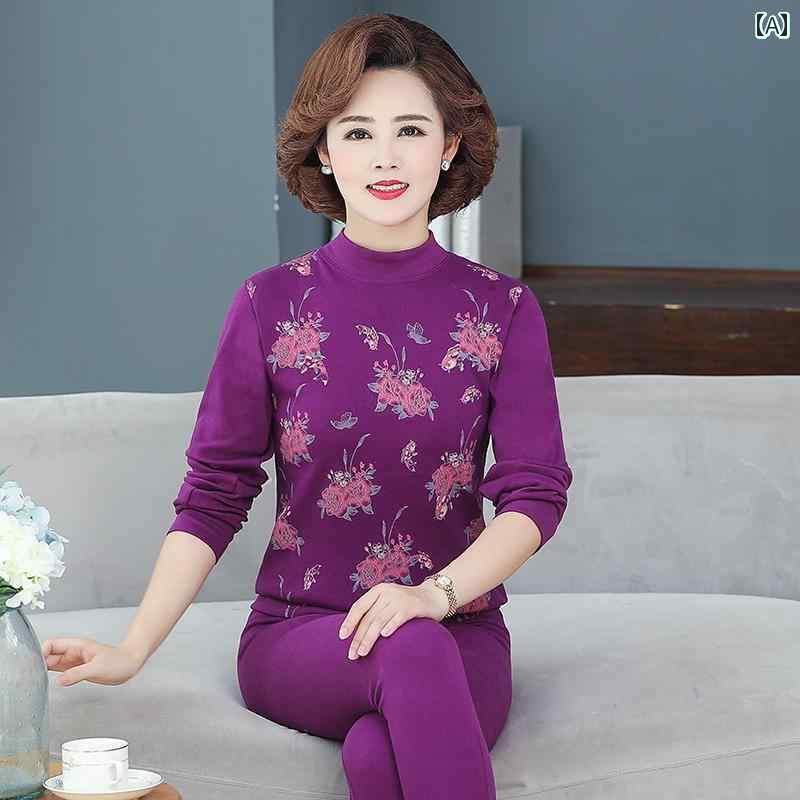 レディース トップス オシャレ の 秋服と 秋 ズボンの スーツお母さんの 丸 首の 底 シャツ 中年 レディース セーターの 秋冬