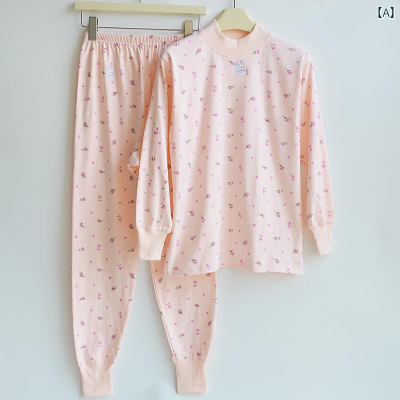 レディース トップス シンプル レディース 昔ながらの 綿 秋服と 秋 ズボン お母さん用の セーター 大きいサイズ ゆったり 保温 下着 セット