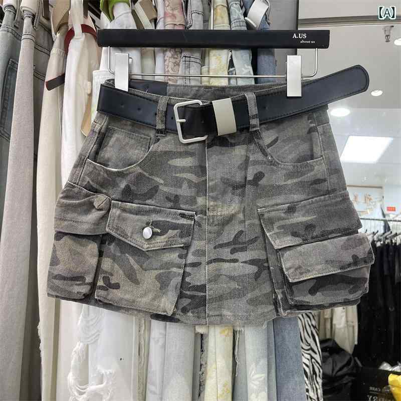 迷彩 カモ柄 パンツ ポケット 付き ホットティー ワークウェア 迷彩 デニムスカート 2025 夏の な 露出..