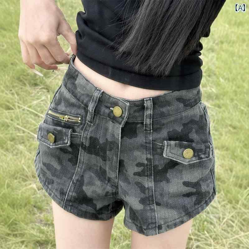 迷彩 カモ柄 パンツ アメリカン レトロ 迷彩 デニムショートパンツ レディース 夏 ゆったり スリム カジュアル ワイド レッグ パンツ ホット ショート
