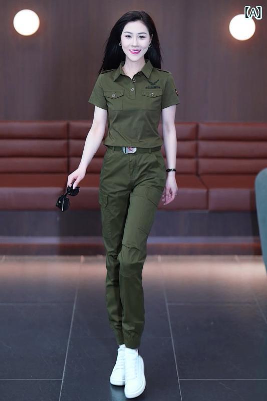 迷彩 カモ柄 パンツ レディース 迷彩 スーツ 半袖 夏 大きいサイズ 薄手 ファッション パフォーマンス 服 小さい 人々が 体型の 仕事を 示すに 街を 爆...