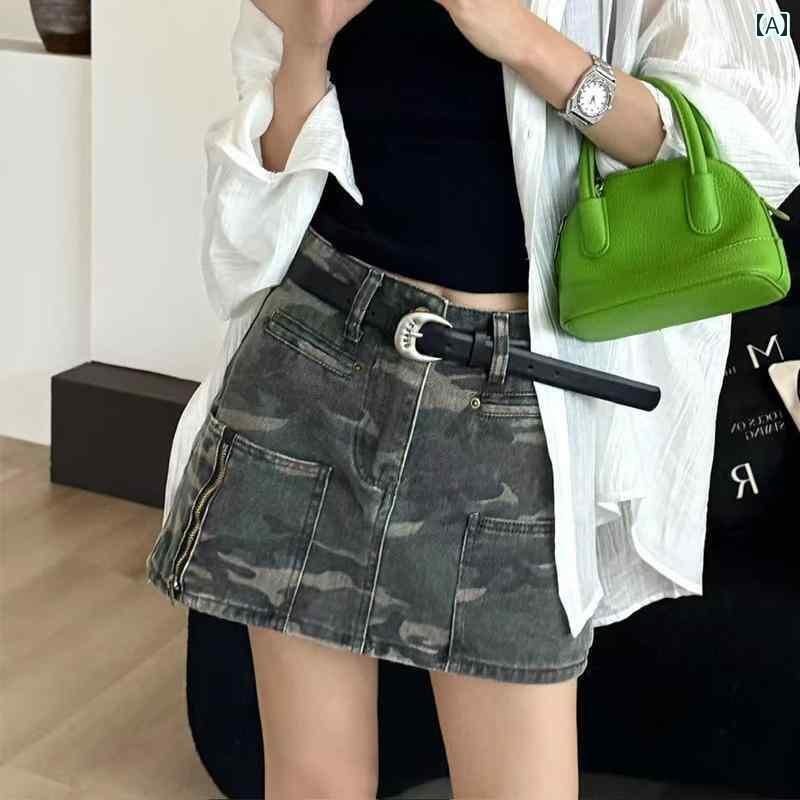 迷彩 カモ柄 パンツ アメリカン レトロ 迷彩 オーバー オール レディース 2025夏 ポケット ジッパー 付き 万能 ハイウエスト スリム ショーツ