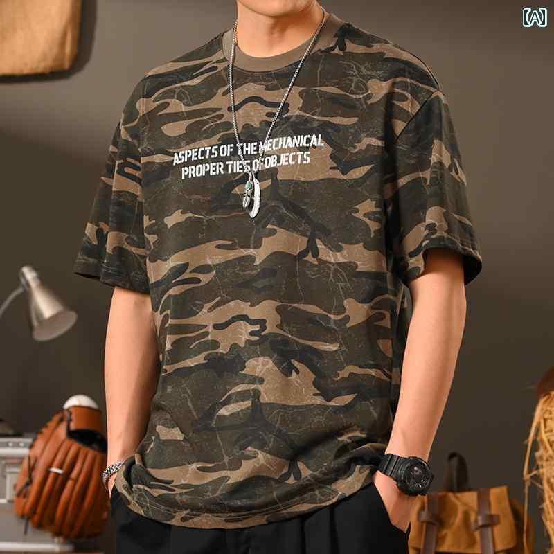 迷彩 カモ柄 パンツ アメリカン レトロ 迷彩 コットン 半袖 Tシャツ メンズ 夏 スタイル ファッション ..