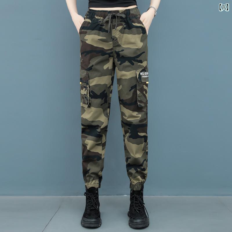 迷彩 カモ柄 パンツ Turmi 迷彩 ワークウェア カジュアル パンツ レディース 春夏 ウエスト ゴム 大き..