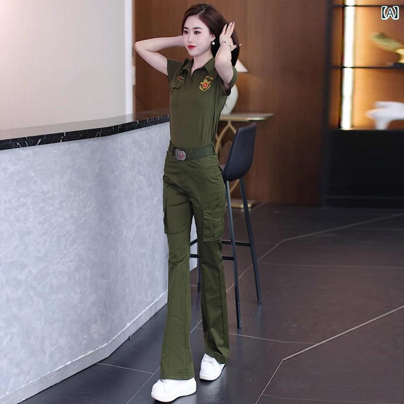 迷彩 カモ柄 パンツ ファッション 迷彩 レディース 半袖 スーツ 夏 長袖 作業着 ズボン スポーツ 年齢 軽減 フレアパンツ ツーピース