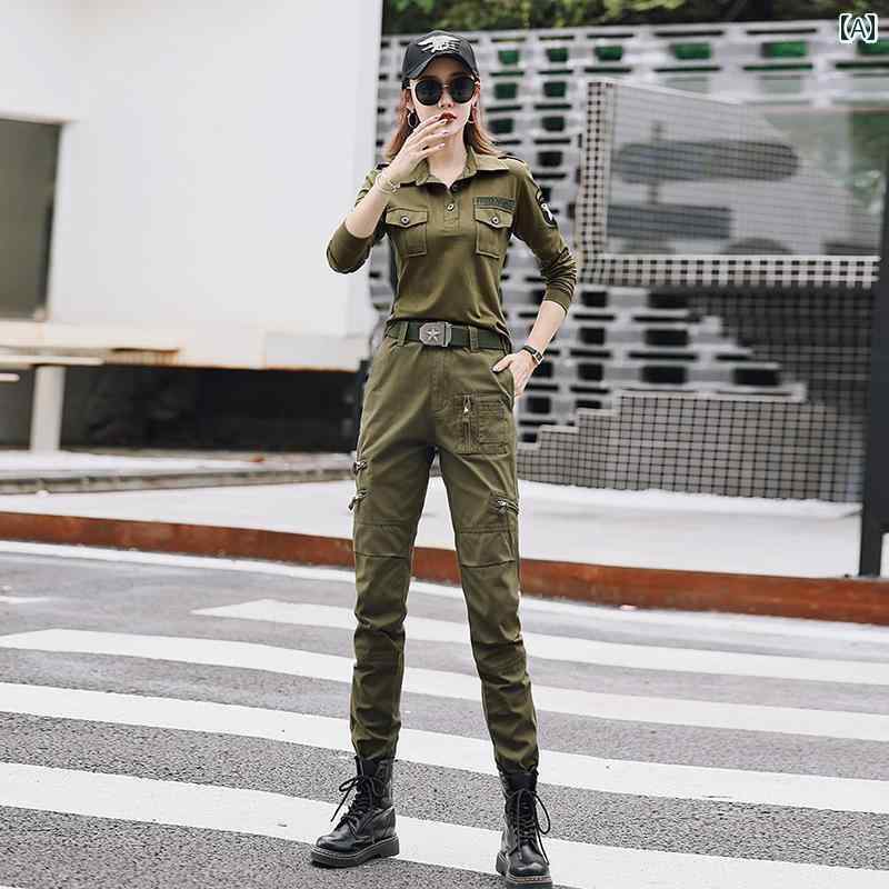 迷彩 カモ柄 パンツ 屋外 迷彩 スーツ レディース ツーピース 夏の ファッション 作業着 軍事 訓練 セーラー ダンス 衣装 パフォーマンス 新