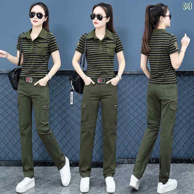 迷彩 カモ柄 パンツ ファッション ミリタリー 戦場 作業着 迷彩 スーツ レディース 夏 薄手 ショルダー パッチ 半袖 スポーツウェア セーラー ダンス 衣...