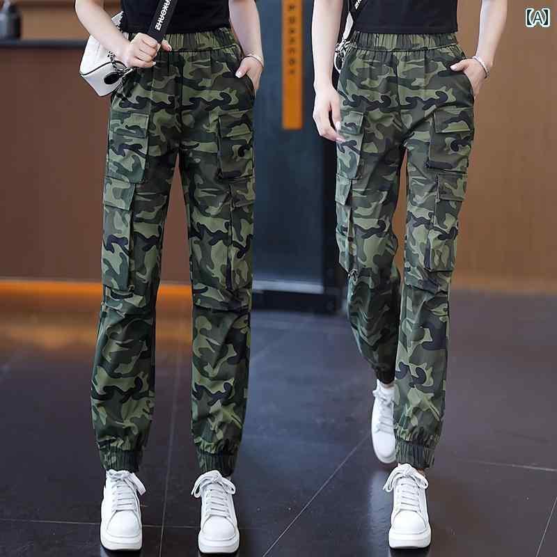 迷彩 カモ柄 パンツ 迷彩 オーバー オール レディース 夏 2025 薄手 伸縮性 ウエスト アウトドア レジャー マルチ ポケット パンツ レギンス