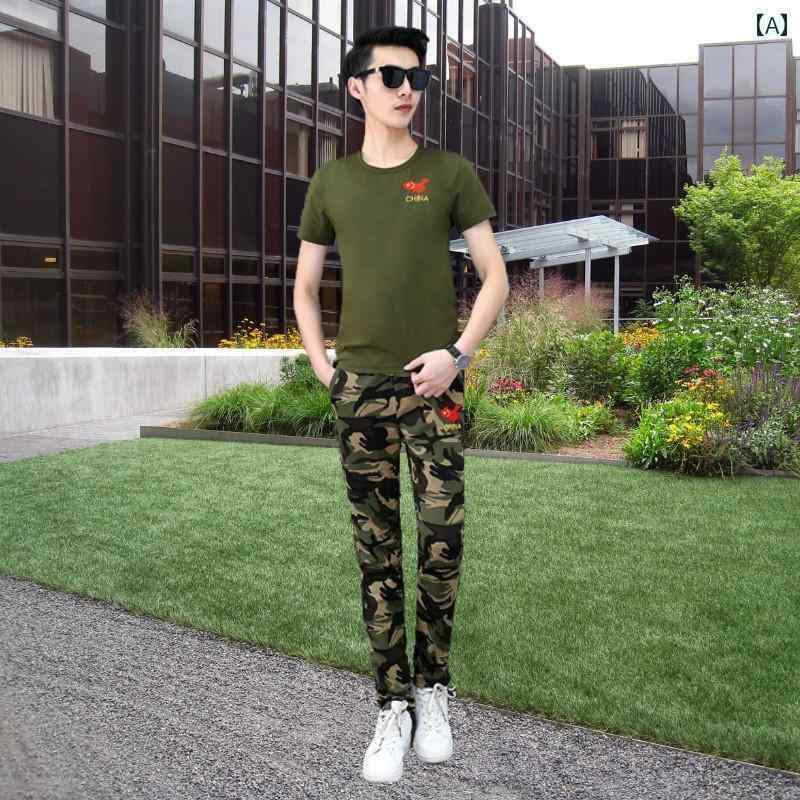 迷彩 カモ柄 パンツ アウトドア 迷彩 服 カップル 半袖 Tシャツ スーツ メンズ レディースの 軍事 訓練 2025 夏 セーラー ダンス レジャー ツーピ...