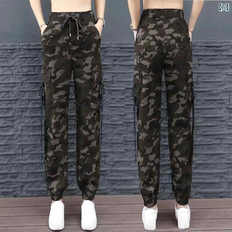 迷彩 カモ柄 ファッション 服 迷彩 アンクル オーバー オール レディース 夏の ファッション 大きいサイズ ハイウエスト ストレート パンツ 綿 薄手 カジ...