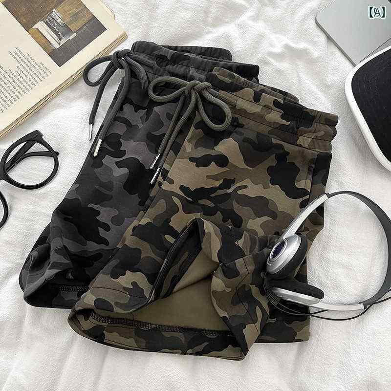 迷彩 カモ柄 ファッション 服 アメリカ ホット ガール ファッション ドローストリング 伸縮性 ハイウエスト スリム 迷彩 ショート パンツ ワイド レッグ ...