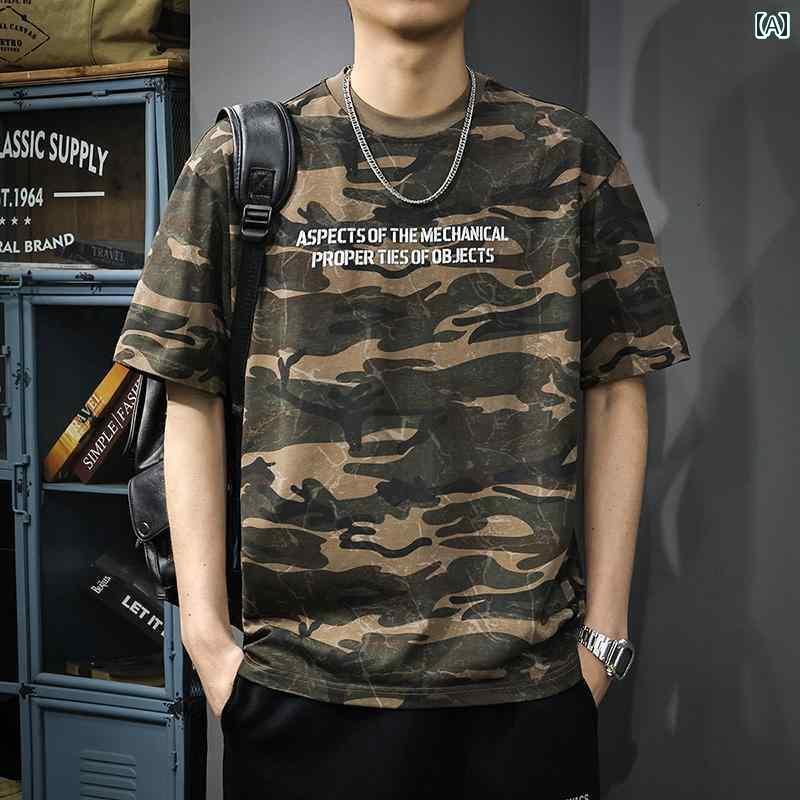 迷彩 カモ柄 ファッション 服 夏 ニット コットン 迷彩 半袖 Tシャツ メンズ 2025 アメリカンな プリント シャツ