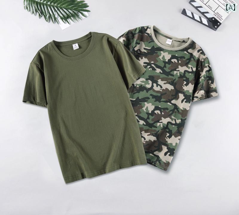 迷彩 カモ柄 ファッション 服 男女兼用 夏用 綿 迷彩 半袖 Tシャツ 2枚 組 ゆったり 同志 ミリタリース..