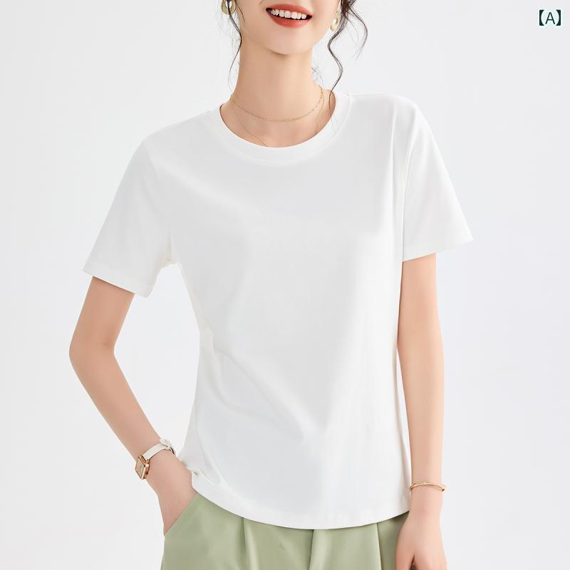 レディース トップス ゴディ バーグ ニアン コラ レッド 無地 ストレート ショルダー ラウンドネック 半袖 Tシャツ レディース 2025 スリムフィット トップス