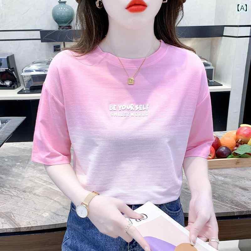 レディース トップス きれいめ の ファッション タイ ダイ 文字 ホット フラワー ラウンドネック 半袖 Tシャツ 女性 2025 夏の トップスイン