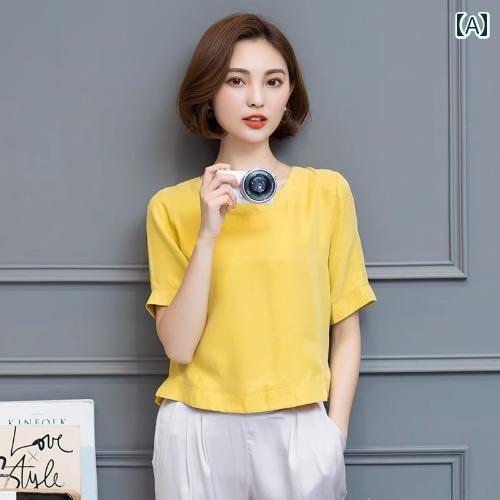 レディース トップス きれいめ 銅 アンモニア シルク トップス 女性用 2025夏 シンプル 半袖 レディー..