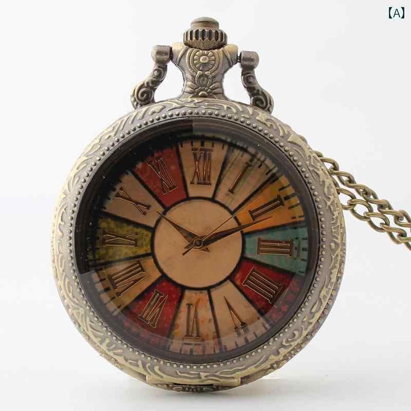 海中時計 時計 オシャレ 懐中時計 クラシック 古風 カラフルな パターン ブラウンミラー メンズ レディ..