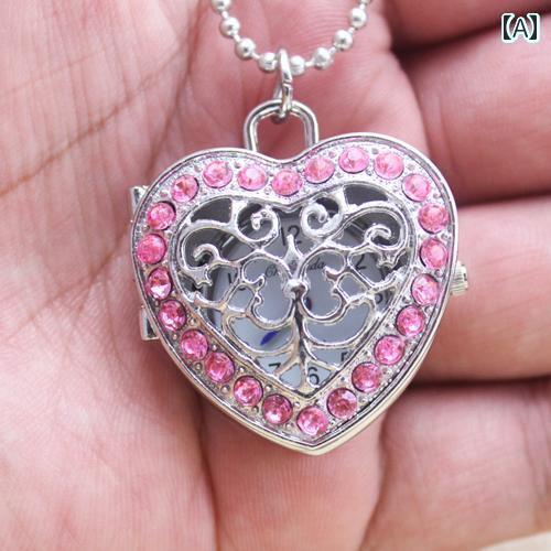 海中時計 時計 オシャレ かわいい ハート型の 子供用 ネックレス 洋服 壁掛け 時計 フリップ ラインス..