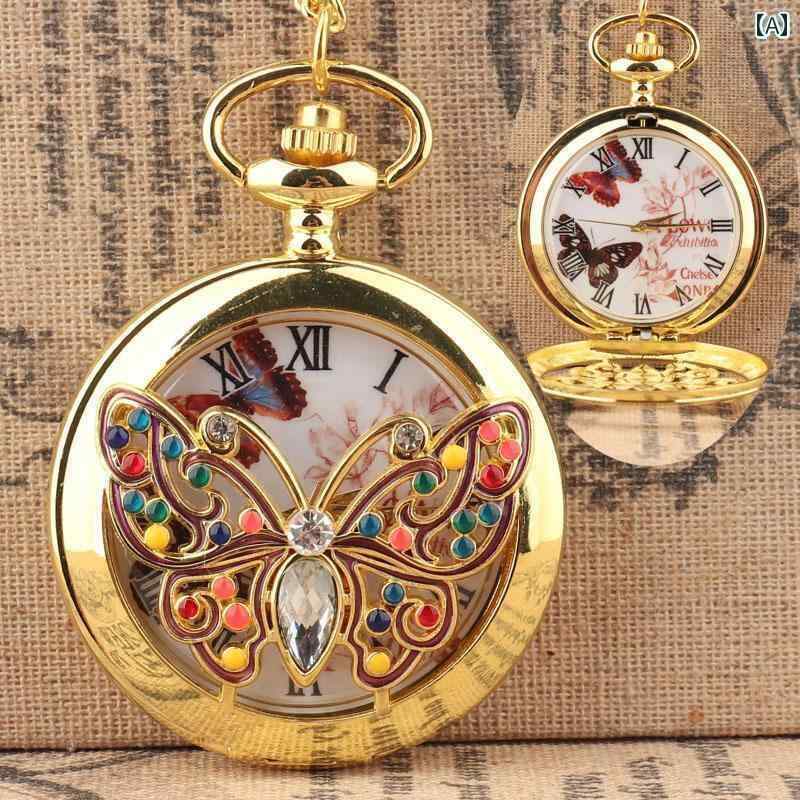 海中時計 時計 オシャレ ラインストーン ドリップ グルー カラー 蝶 トンボ ゴールド ブロンズ レトロ ..