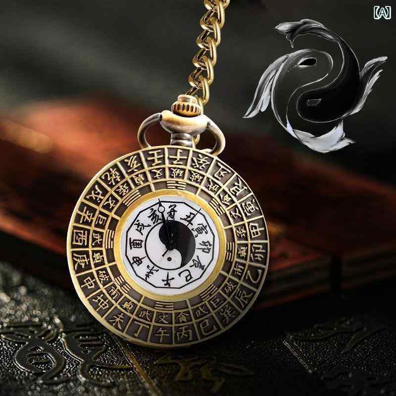 海中時計 時計 オシャレ 風 水 八 卦 懐中時計 レトロ フリップ 配列 ネックレス ウォッチ チャイナ風 ..