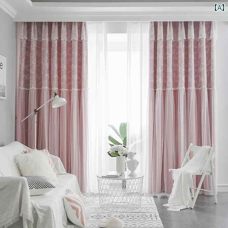 レースカーテン 遮光カーテン 遮 光 カーテン レトロ アメリカ 田園 風 レース ネットの 赤い ガーゼ ..