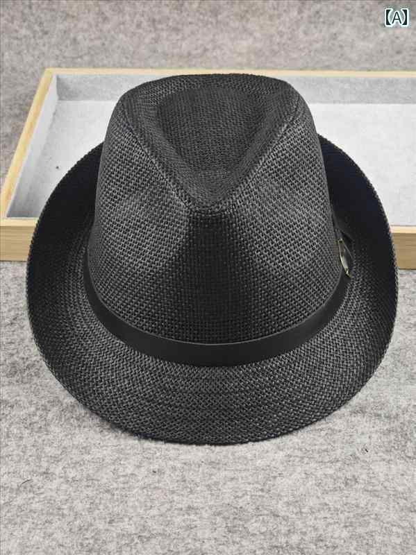 帽子 ハット 麦わら帽子 夏 硬くて スタイリッシュな 麦わら 帽子。 英国 風 ジャズ ハット。 頭囲が 大きい。 メンズ 夏用 日焼け防止 向け。(4)