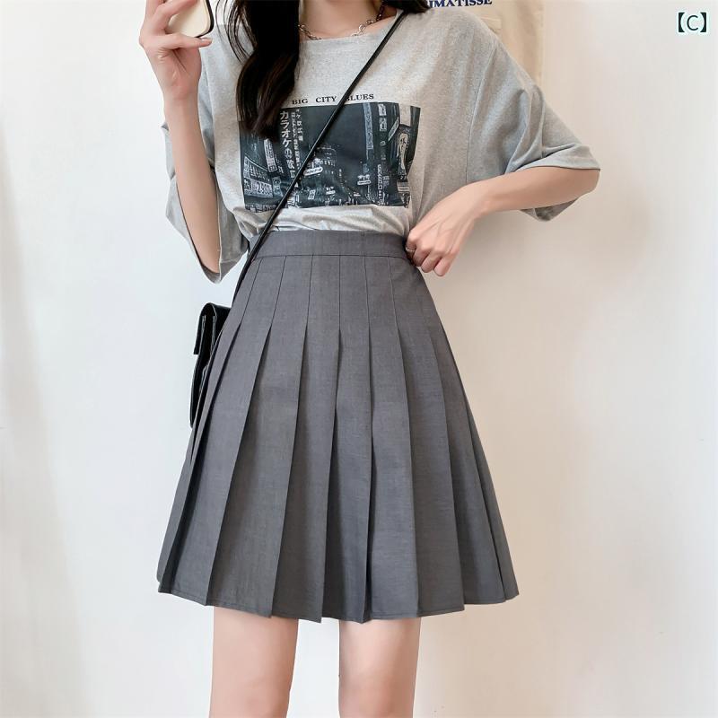 スカート プリーツスカート ショートスカート 黒の 弾性 ウエスト スーツ プリーツ スカート エクストラ ロング カレッジ スタイル ハイウエスト スリム 万能 a ライン 長身用