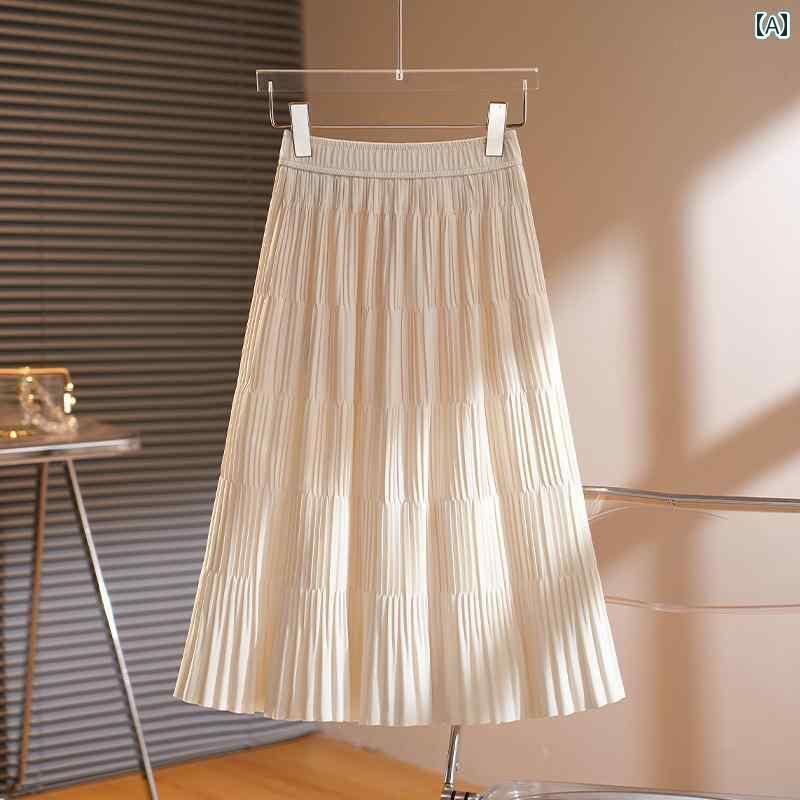 スカート プリーツスカート ショートスカート 女性用 ベージュ ファッション スカート 2025 春夏 伸縮性 ウエスト プリーツ ケーキ アンブレラ