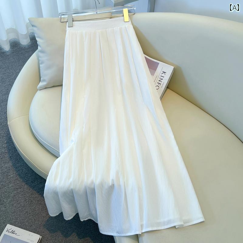 スカート プリーツスカート ショートスカート 白い 綿 麻の プリーツスカート 女性用 夏 薄手 2025年 の スタイル カバー クロス スリム スカート