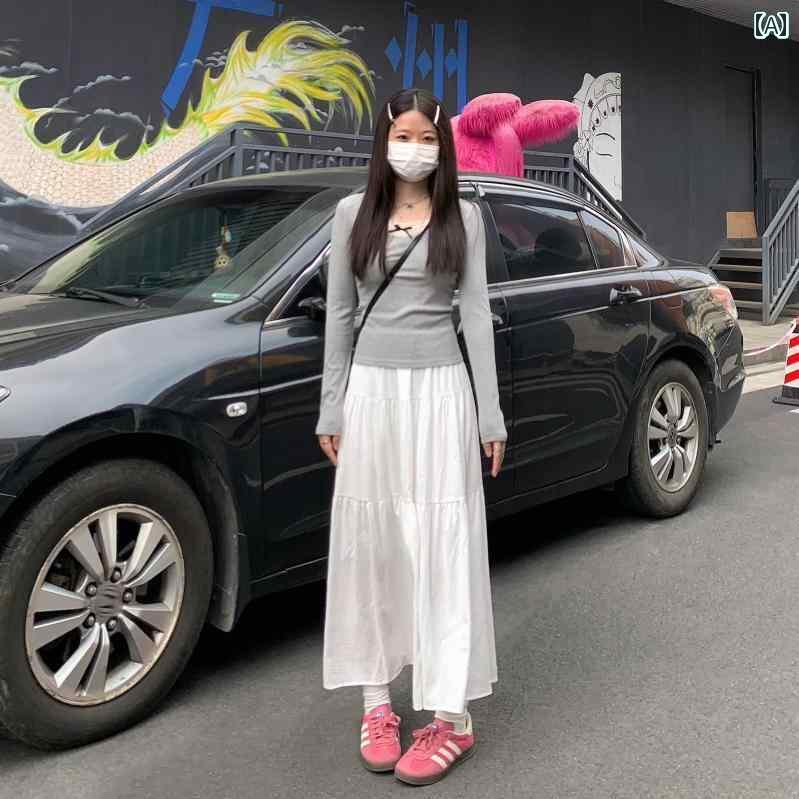 スカーフ プリーツスカート ショートスカート 兄弟の 白い スカートの 女性 2025夏の プリーツ ハイウエスト スリム 優しい スタイル aライン ケーキ ロング スカート