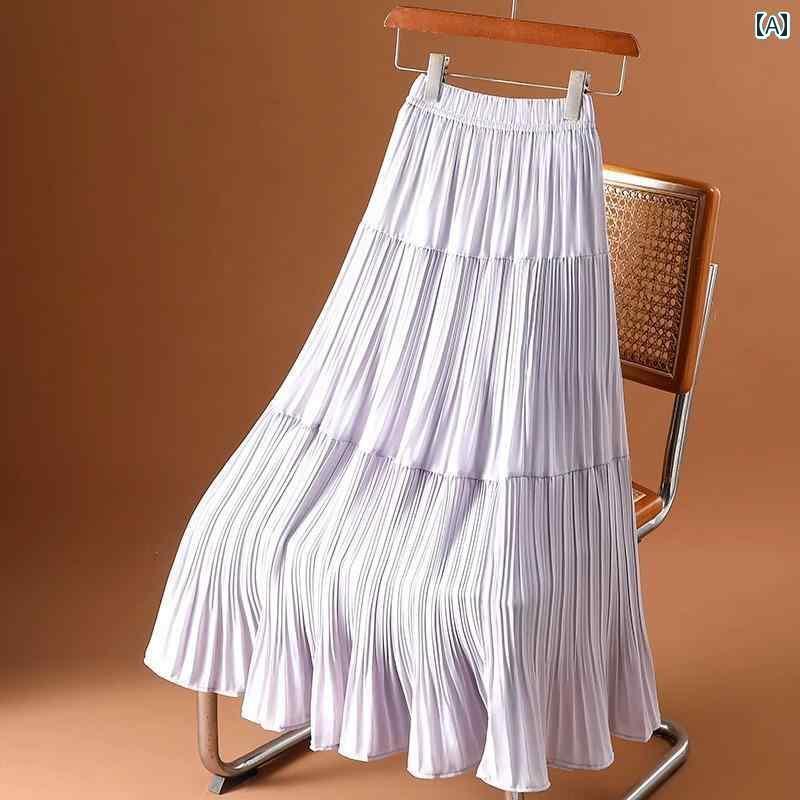 スカート プリーツスカート ロングスカート ホワイト シフォンプリーツスカート レディース 夏 ゆったり 大きめ スカート aライン ロング エレガント フェアリー ミディアム ハイウエスト