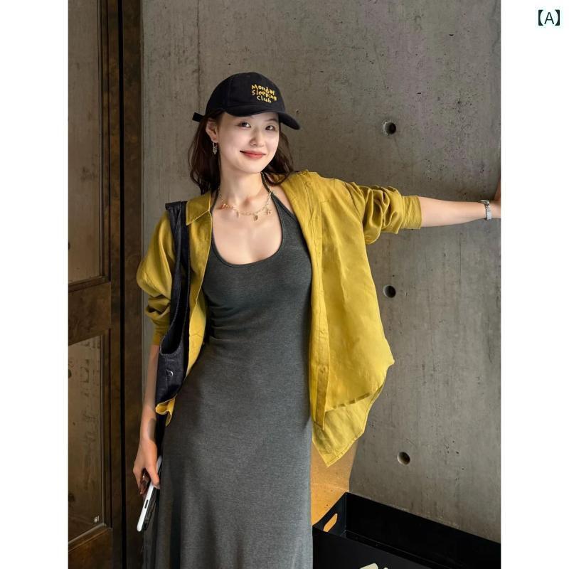 レディース トップス シャツ フレンチスタイル ジンジャー イエロー リネンシャツ レディース 夏 アウ..