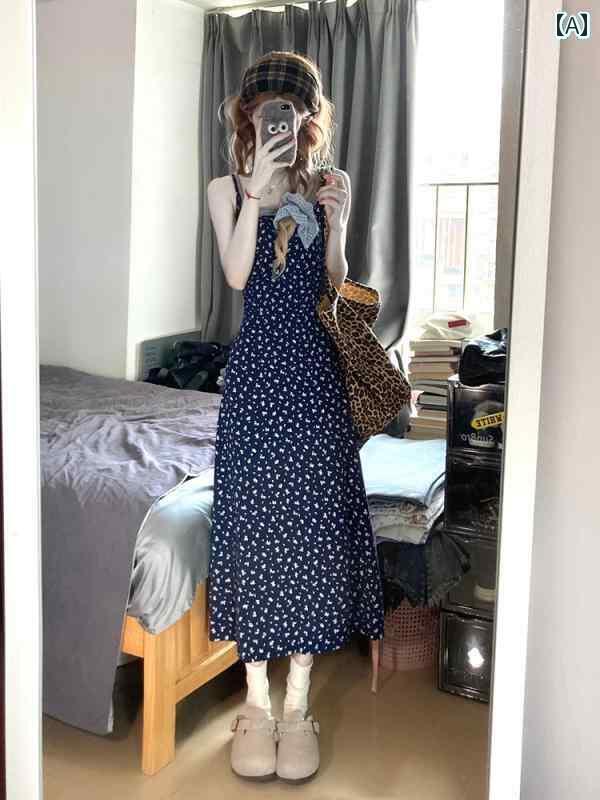 ワンピース ロング マキシ丈 夏に 女性用 フェイク ツーピース 花柄 サスペンダー ドレス フレンチスタイル 美しい 小柄 高級 ウエスト ロング