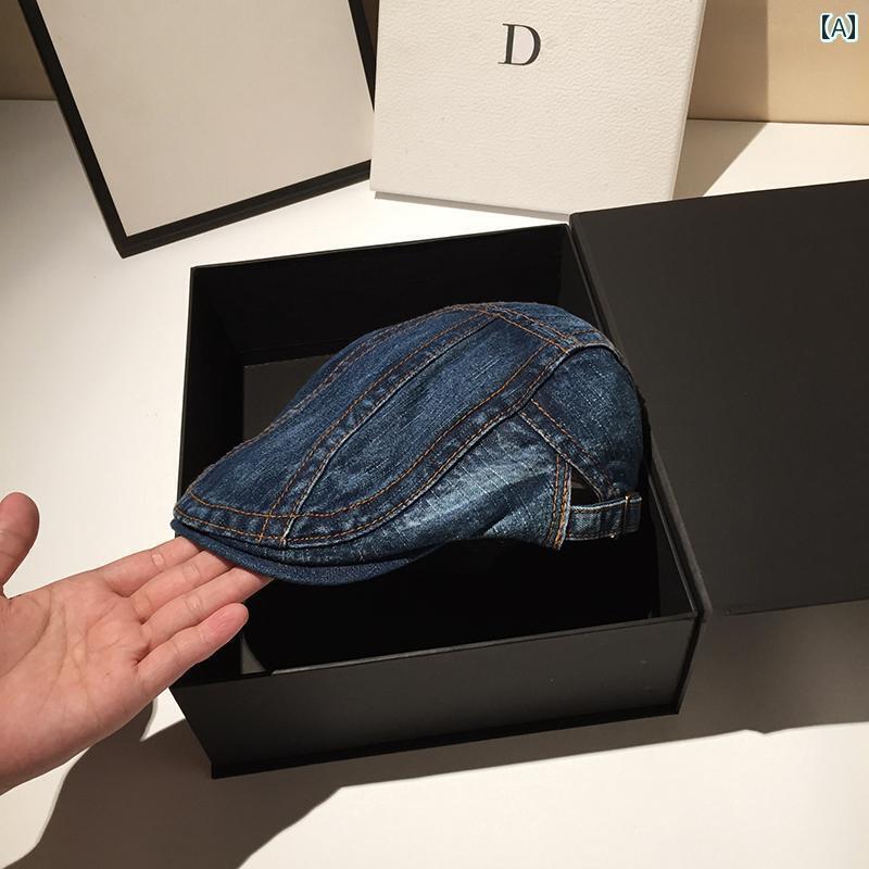 キャップ デニム ウィッシュ 加工 韓国 レトロ カウボーイ ダックビル フォワード ハット 女性用 Y2K ..