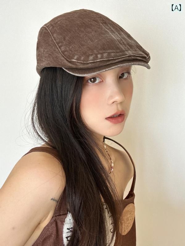 キャップ デニム ウィッシュ 加工 高級 ウォッシュドデニム レトロ フォワード ハット 女性用 オール ..