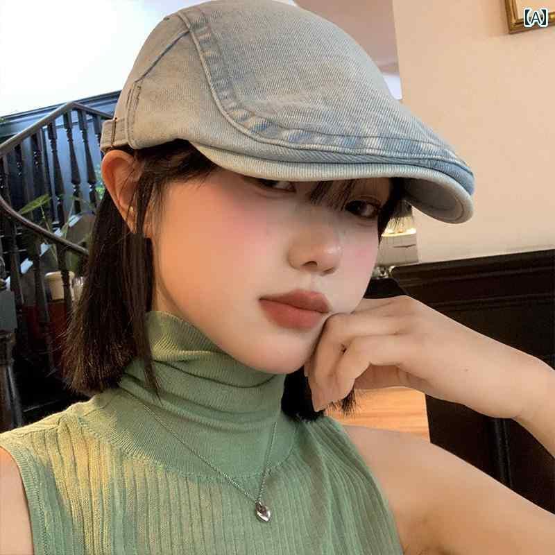 キャップ デニム ウィッシュ 加工 夏用 韓国 レトロ カウボーイ フォワード ハット ウォッシュド オー..