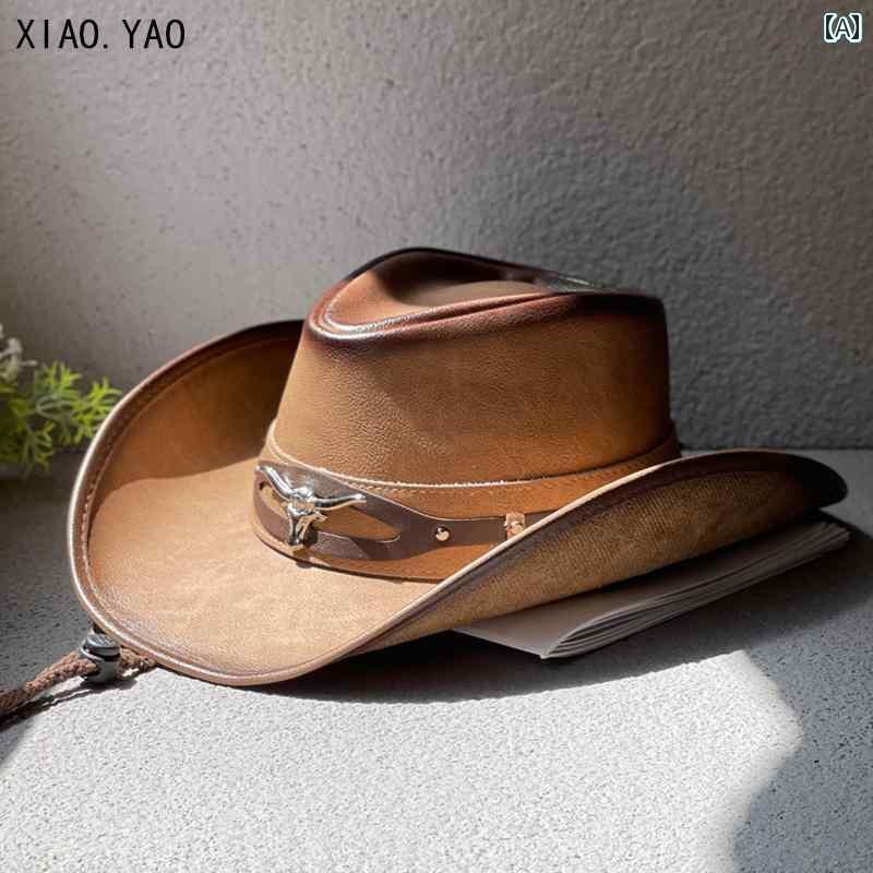 キャップ デニム ウィッシュ 加工 つば 広の カール した ウエスタン カウボーイハット 男女兼用 春と ..