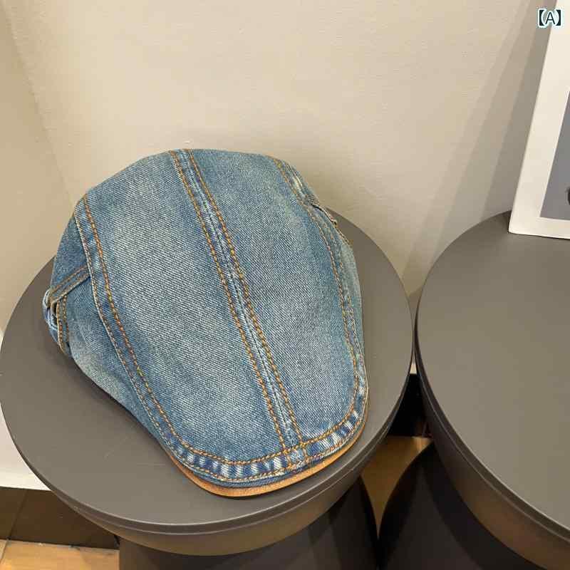 キャップ デニム ウィッシュ 加工 レトロ デニム ウォッシュデニム ダック タン PU フォワード ハット ..