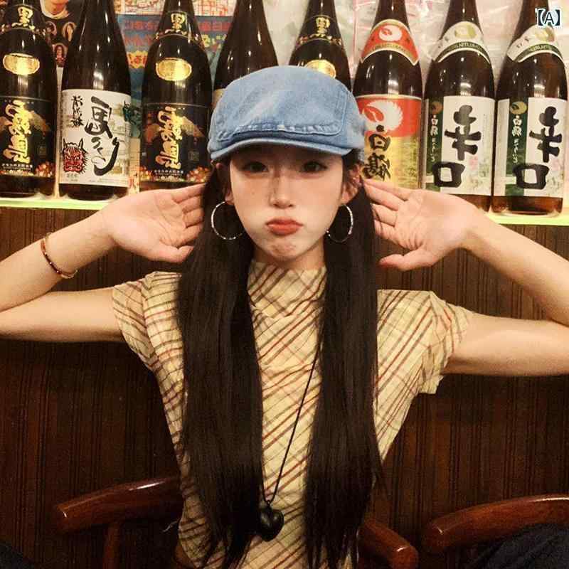 キャップ デニム ウィッシュ 加工 頭囲が 大きい 夏の フォワード ハットは 両側に 着用 でき レトロ ..