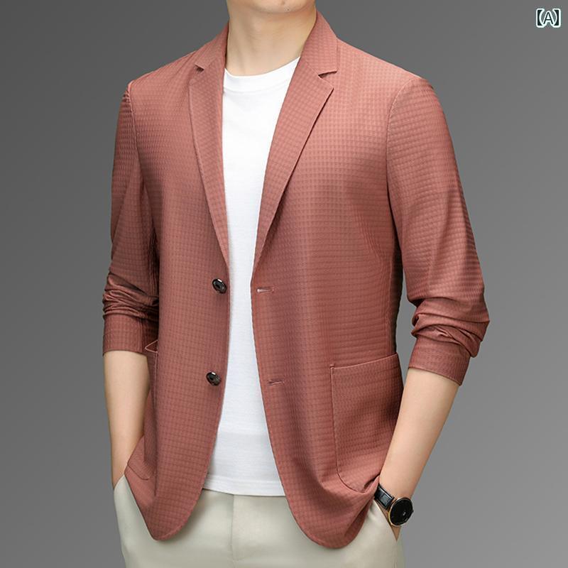 スーツ スラックス ジャケット 夏の 男性用 軽量 日焼け防止 スーツ 高級 冷感 しわ 防止 通気性 単層 ビジネス コート メンズジャケット